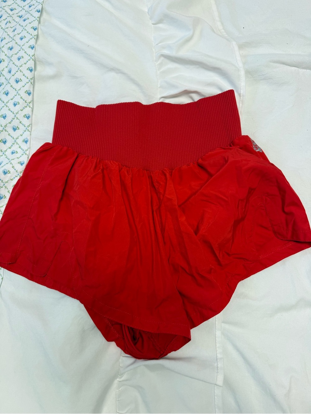 Free People Red Ribbed High-Waist Athletic Shorts